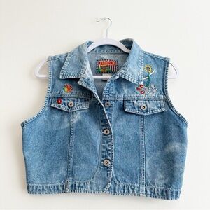 Kalifornia Denim Patch Embroidery Front Button Vest